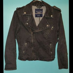 American Eagle Outfitters Blk Moto Denim Jacket LG